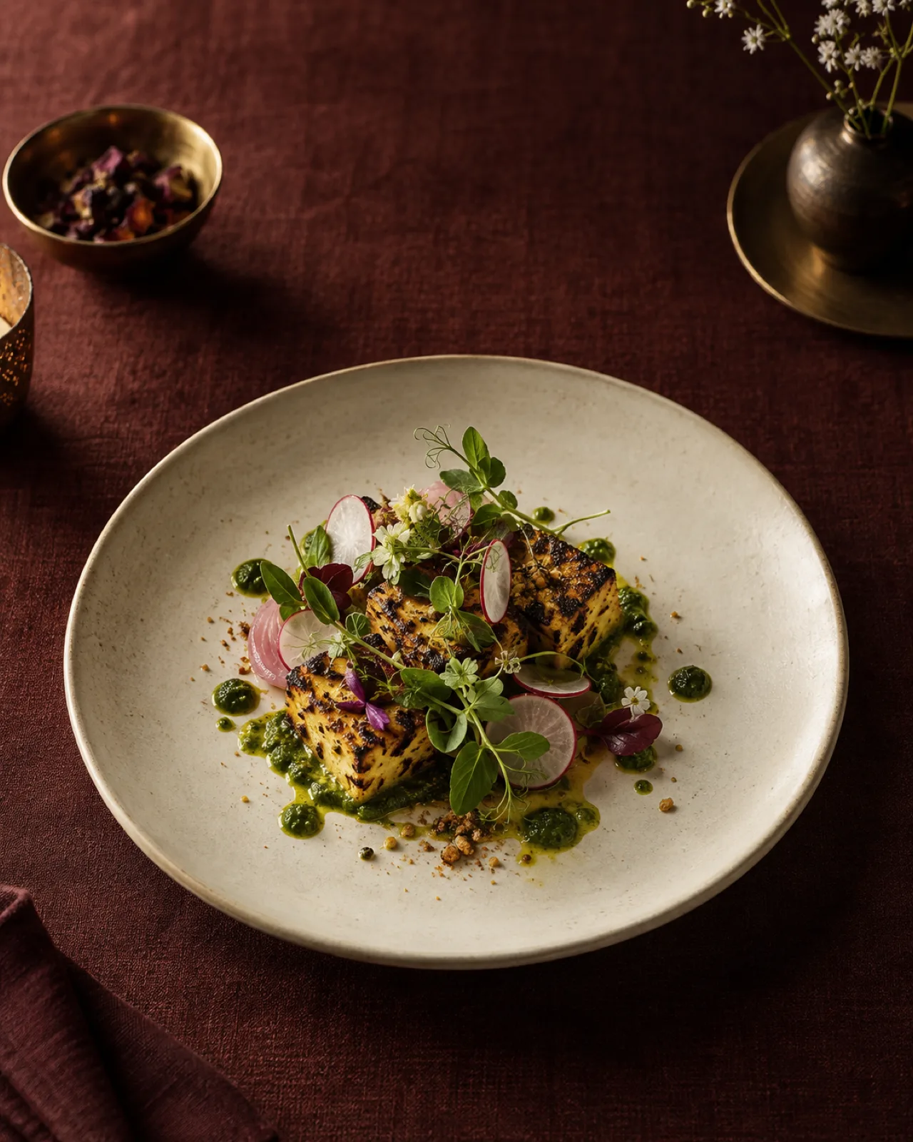 Contemporary paneer dish plated at a fine-dining restaurant